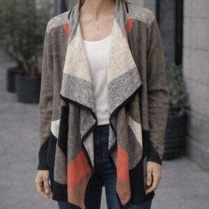 Tribal Womens Size XL Brown-Multicolored Open Front Cardigan Waterfall Knit Top